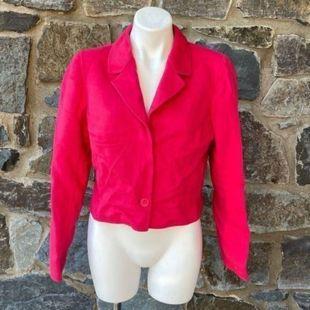 Valentino Vintage Wool Single Button Cropped Blazer in Red Size 12